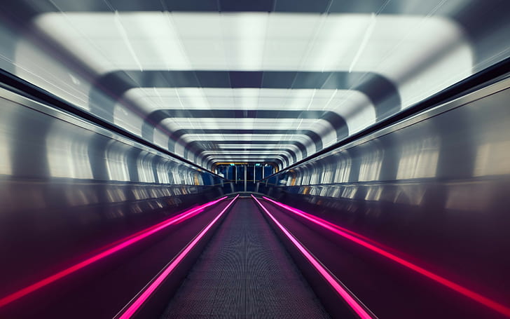 lights, tracks, motion blur, architecture, Oslo, subway, pink, HD wallpaper