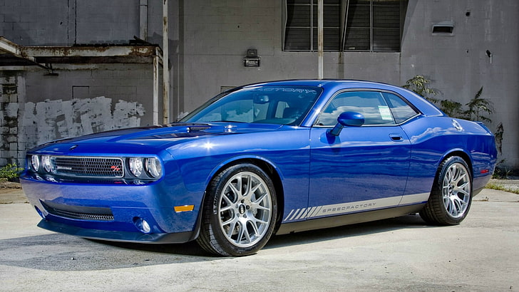 niebieski samochód, dodge, muscle car, klasyczny samochód, dodge Challenger, Tapety HD