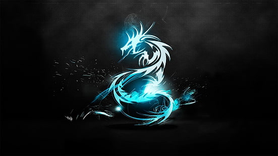 илюстрация на сив и син дракон, дракон, син, огнен дракон, циан, HD тапет HD wallpaper