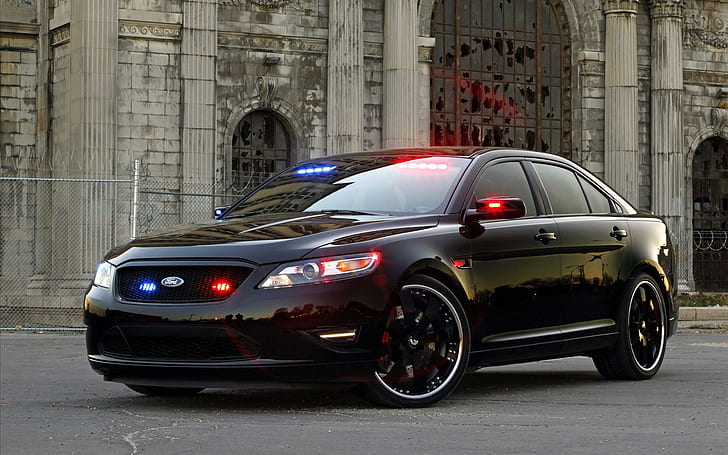 2010 Ford Stealth Police Interceptor Concept, черный 4-дверный автомобиль, 2010 год, концепция, полиция, Ford, перехватчик, стелс, автомобили, HD обои