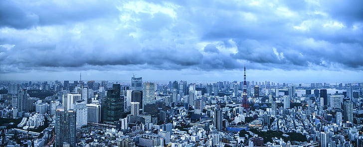 panoramic photography of city buildings, tokyo, tokyo, Tokyo, Dusk, Panorama, panoramic photography, city, buildings, Japan, Nihon, Nippon, Travel, East Asia, Far East, Nikon  D5100, DSLR, 日本, stitched, PTGui, landscape, 東京, night, cityscape, twilight, Tokyo Tower, Tokyo Sky Tree, Roppongi Hills  Mori Tower, clouds, urban Skyline, skyscraper, architecture, downtown District, urban Scene, tower, asia, business, building Exterior, built Structure, HD wallpaper