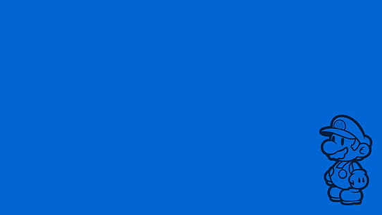 синий, логотип, Mario Bros., минимализм, Paper Mario, Силуэт, Простой, Простой фон, Super Mario, Персонажи видеоигр, HD обои HD wallpaper