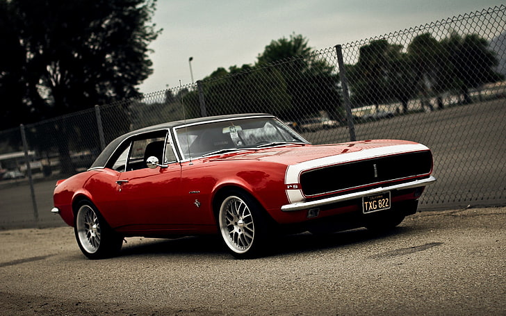 red muscle car, car, Chevrolet Camaro, Chevy, HD wallpaper