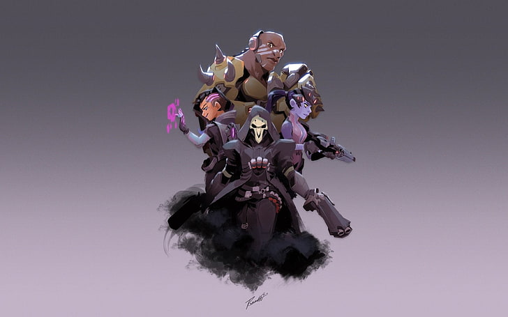 pink-weißes Blumendekor, Overwatch, Doomfist (Overwatch), Widowmaker (Overwatch), Sombra (Overwatch), Reaper (Overwatch), Zugehörigkeit: Talon, HD-Hintergrundbild