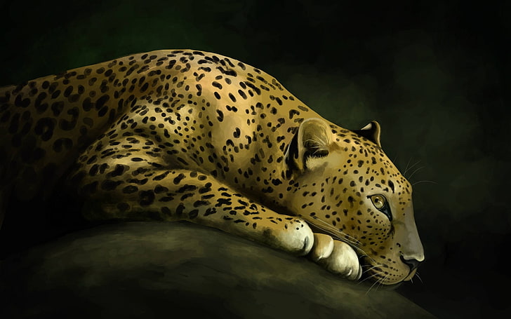 Leopard Art, ilustracja brązowy i czarny lampart, zwierzęta, sztuka i kreatywność, kamienie, lampart, Tapety HD