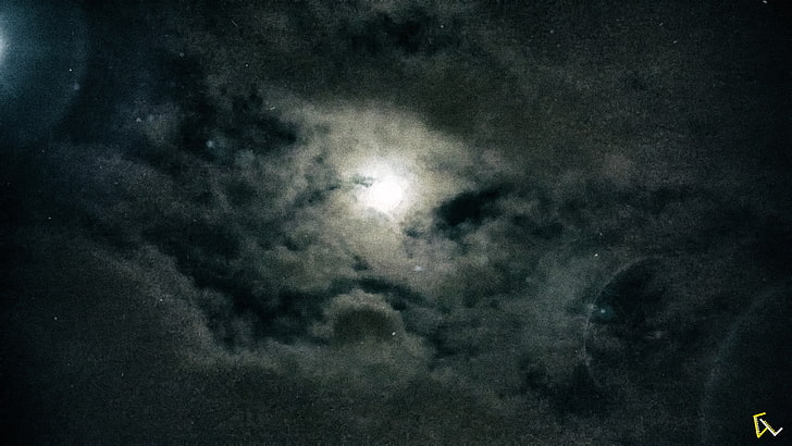 vita moln, måne, natt, himmel, HD tapet