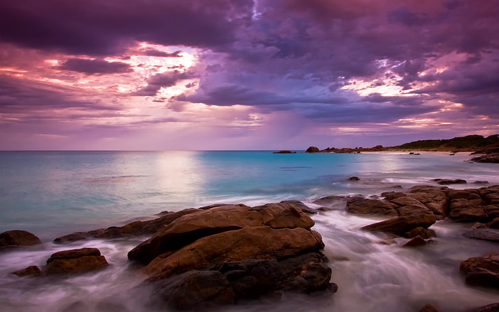 roche brune, plage, Australie, plage de Meelup, paysage, Fond d'écran HD