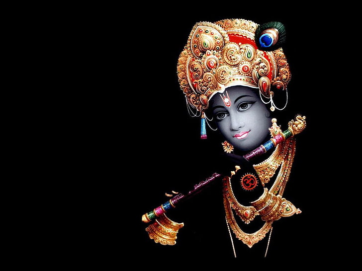 Lord Sri Kirshna, Hindu god poster, God, Lord Krishna, flute, hindu, HD wallpaper