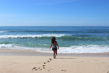 plaża, dziewczyna, słońce, Tapety HD HD wallpaper