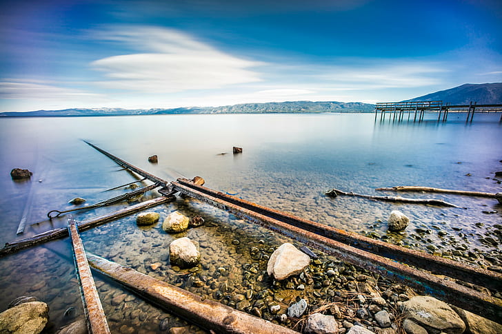 black metal bar lot on top of rocks beside body of water, lake tahoe, california, lake tahoe, california, Lake Tahoe, California, United States, black metal, bar, lot, on top, rocks, body of water, mm, beach, california, clouds, lake, landscape, long exposure, mountains, nature, photo, photography, pier, reflection, sony a7, tahoe, travel, ultra wide angle, usa, voigtlander, South Lake Tahoe, water, outdoors, scenics, sky, mountain, blue, HD wallpaper