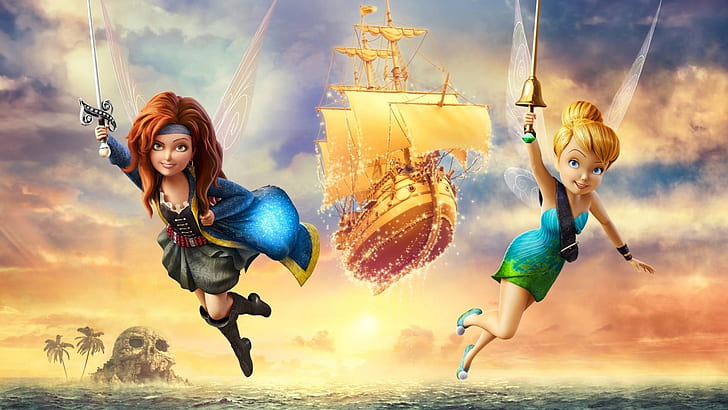 Дисни филм, TinkerBell и пиратска фея, илюстрация на tinkerbell, Disney, филм, TinkerBell, пират, фея, HD тапет