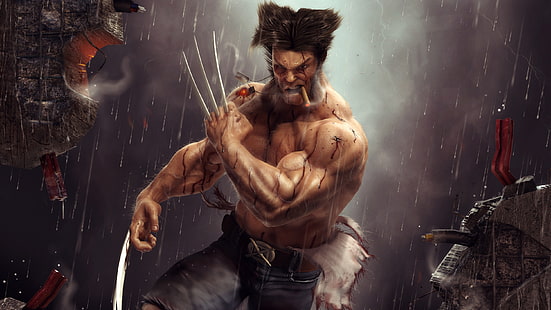 Wolverine som röker cigarr, Logan, Wolverine, konstverk, HD tapet HD wallpaper