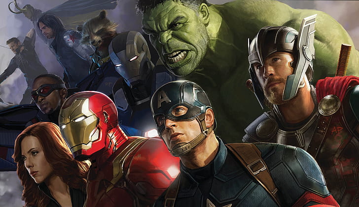 Film, Avengers: Infinity War, Black Widow, Captain America, Falcon (Marvel Comics), Hawkeye, Hulk, Iron Man, Loki, Rocket Raccoon, Thor, War Machine, Winter Soldier, HD tapet