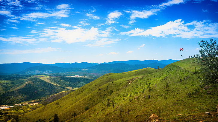 green mountain, sao paulo, brazil, mountains, sky, grass, HD wallpaper