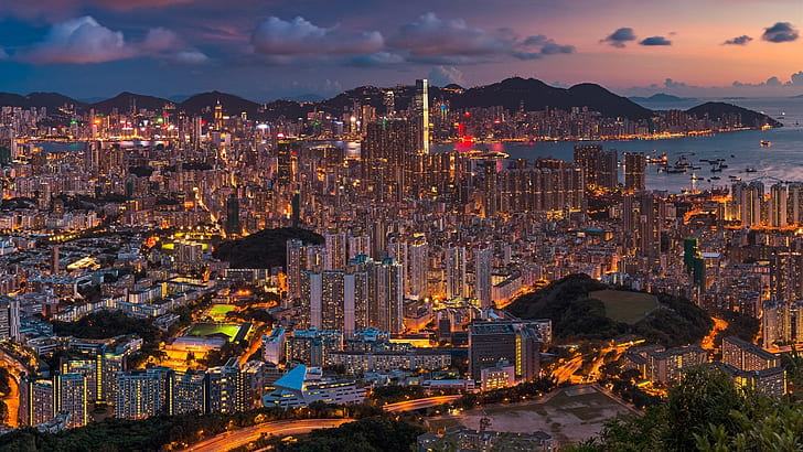 Bela cidade à noite, Hong Kong, China, edifícios, luzes, Linda, Cidade, Noite, China, edifícios, luzes, Hong Kong, HD papel de parede