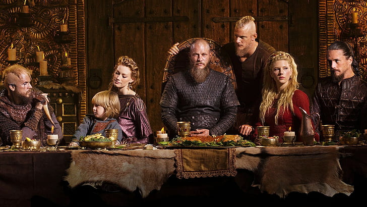 Viking (serial TV), Lagertha Lothbrok, Floki, pria, Viking, Ragnar Lodbrok, berambut pirang, wanita, sekelompok orang, kepang, Katheryn Winnick, Travis Fimmel, jenggot, Wallpaper HD
