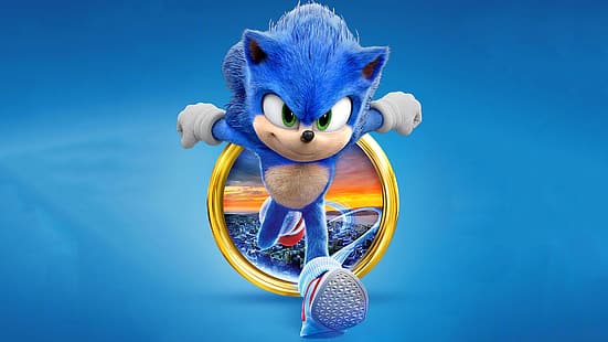 Sonic, Sonic 2 The Movie, Sonic the Hedgehog, affiche de film, personnages de film, Sega, Paramount, Sonic The Movie, scènes de film, fond simple, Fond d'écran HD HD wallpaper