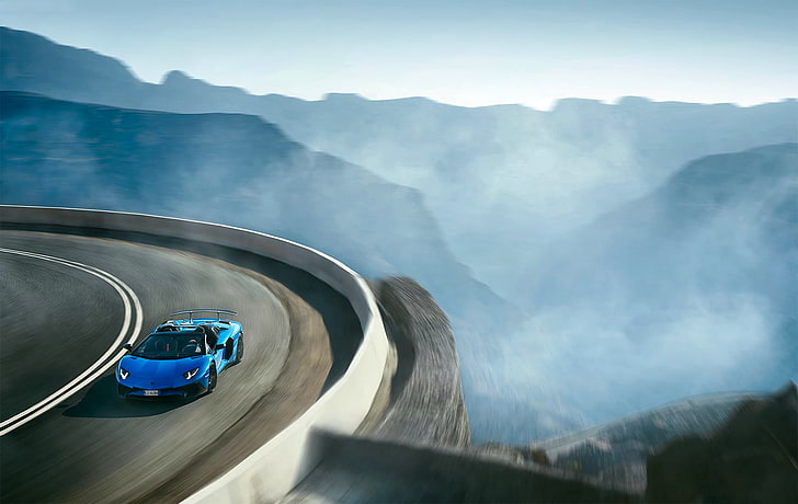 supercar biru, lamborghini, aventador, lp 750-4, kecepatan, Wallpaper HD