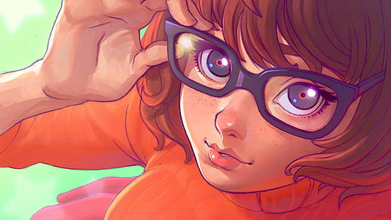 Velma front Scooby-Doo ilustracja, Ilya Kuvshinov, rysunek, Velma Dinkley, Scooby-Doo, okulary, Tapety HD HD wallpaper