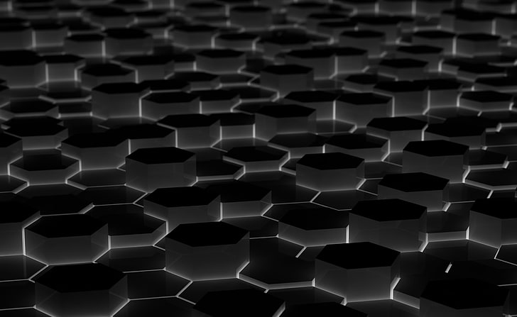 Черные шестиугольники, художественные, абстрактные, черные, шестиугольники, HD обои