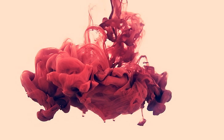 digitale Tapete des roten Rauches, Tinte, Alberto Seveso, Flüssigkeit, Farbe im Wasser, Grafik, einfacher Hintergrund, HD-Hintergrundbild