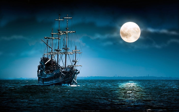 clouds dark night moon pirates front legendary flying dutchman oceans ghost ship 1920x1200 wallpa Nature Oceans HD Art , Clouds, dark, HD wallpaper