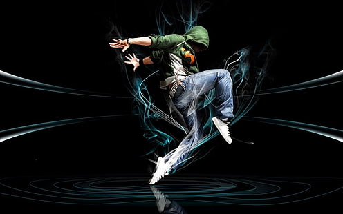 Tanzender Mann digitale Tapete, Männer, Tanzen, digitale Kunst, Formen, Linien, einfacher Hintergrund, schwarzer Hintergrund, Hauben, HD-Hintergrundbild HD wallpaper