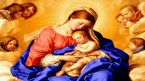 Дева Мария, Исус, Мадона, живопис, религия, майка, изкуство, дете, бебе, семейство, щастие, произведения на изкуството, живопис, християнин, Коледа, HD тапет HD wallpaper