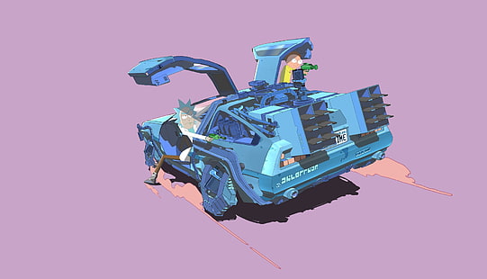Rick and Morty, proste tło, DeLorean, Time Machine, samochód, pojazd, Tapety HD HD wallpaper