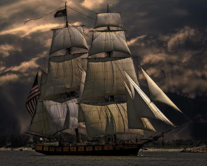 sailboat, vessel, ship, sailing, nautical, sea, boat, HD wallpaper
