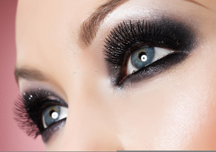 women's black eyeshadow, eyes, look, girl, eyelashes, makeup, eyebrows, shadows, HD wallpaper