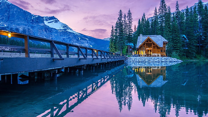 Canada, cabin, bridge, HD wallpaper