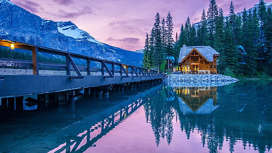 Canada, cabin, bridge, HD wallpaper HD wallpaper