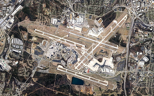 аэропорт, взлетно-посадочная полоса, город, вид сверху, Нэшвилл, Нашвильский международный аэропорт, HD обои HD wallpaper