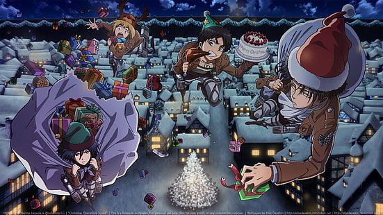 Anime, Angriff auf Titan, Armin Arlert, Weihnachten, Eren Yeager, Levi Ackerman, Mikasa Ackerman, HD-Hintergrundbild HD wallpaper