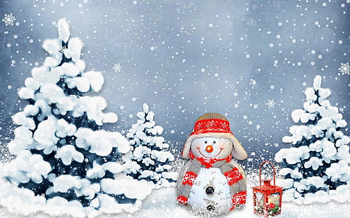 сняг, зима, нова година, Коледа, снежен човек, сняг, зима, нова година, Коледа, снежен човек, HD тапет HD wallpaper