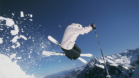 Ski, sports, planche de ski, neige, soleil, athlète, montagnes, ski, sports, planche de ski, neige, soleil, athlète, montagnes, Fond d'écran HD HD wallpaper