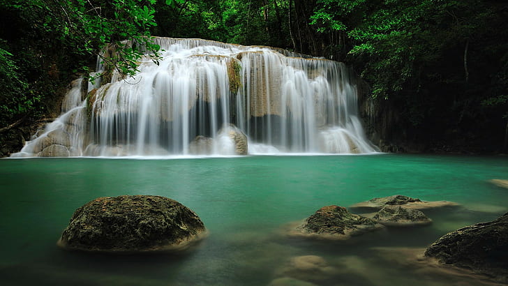 Frieden, friedlich, Wasserfall, Natur, Langzeitbelichtung, HD-Hintergrundbild