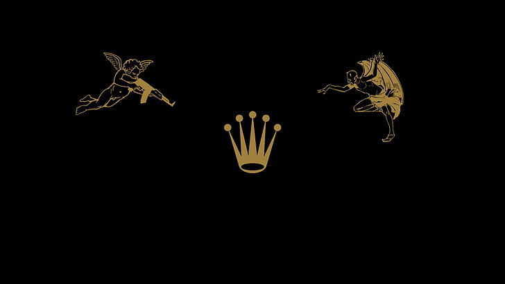 Rolex logo, logo, black background, drawing, Rolex, devils, AK-47, HD wallpaper