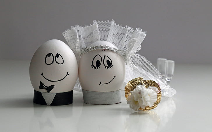 Egg Couple, bride, groom, funny, eggs, HD wallpaper