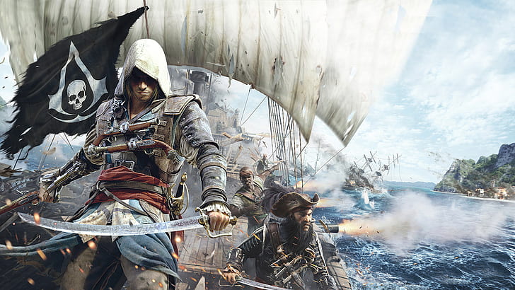 Assassins Creed 4 Black Flag Game, svart, spel, mördare, tro, flagga, HD tapet