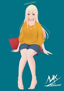 Anime Girls, Anime, digital, einfacher Hintergrund, Originalfiguren, MX-Schimmer, Engel, HD-Hintergrundbild HD wallpaper