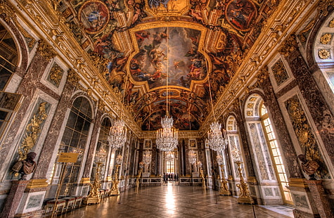 Palace of Versailles Hall of Mirrors วอลเปเปอร์ HD ภายในวิหารสถาปัตยกรรมฝรั่งเศส, วอลล์เปเปอร์ HD HD wallpaper
