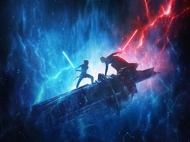 Star Wars, Star Wars: Der Aufstieg von Skywalker, Kylo Ren, Lichtschwert, Rey (Star Wars), HD-Hintergrundbild