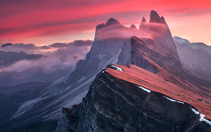 fotografia górska, góry, krajobraz, przyroda, Dolomity (góry), Włochy, chmury, Tapety HD