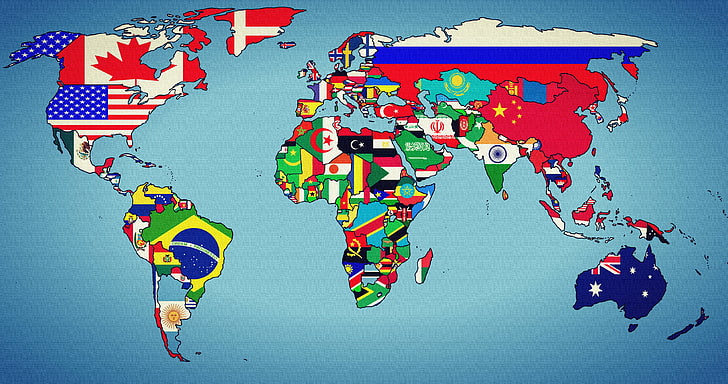 многоцветна карта на света, свят, земя, карта, държави, географска карта, HD тапет