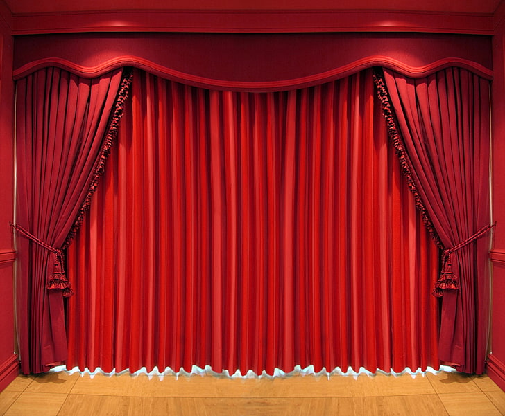 red curtain, red, blind, curtain, folds, HD wallpaper