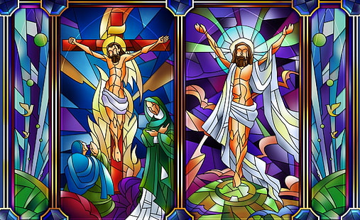 Vitral, decoração de vitral de crucifixo, feriados, Páscoa, janelas, vitral, janela da igreja, jesus cristo, HD papel de parede HD wallpaper