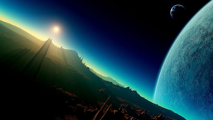 Sci Fi Planet Rising ดาวเคราะห์ที่เพิ่มขึ้นอวกาศและดาวเคราะห์, วอลล์เปเปอร์ HD