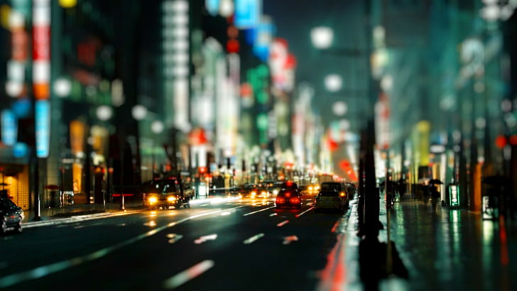 voiture, ville, lampe, nuit, rue, Fond d'écran HD